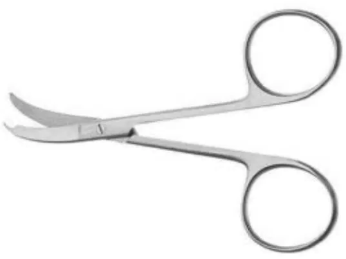 Ножиці Стітча для лігатури та зняття шва, зігнуті по площині, з гакоподібним кінчиком, 90 мм RAJ IMPEX 04-315